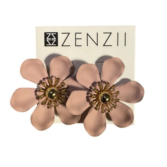 ZENZII Pink and Gold Floral Earrings - Picture 1 of 4